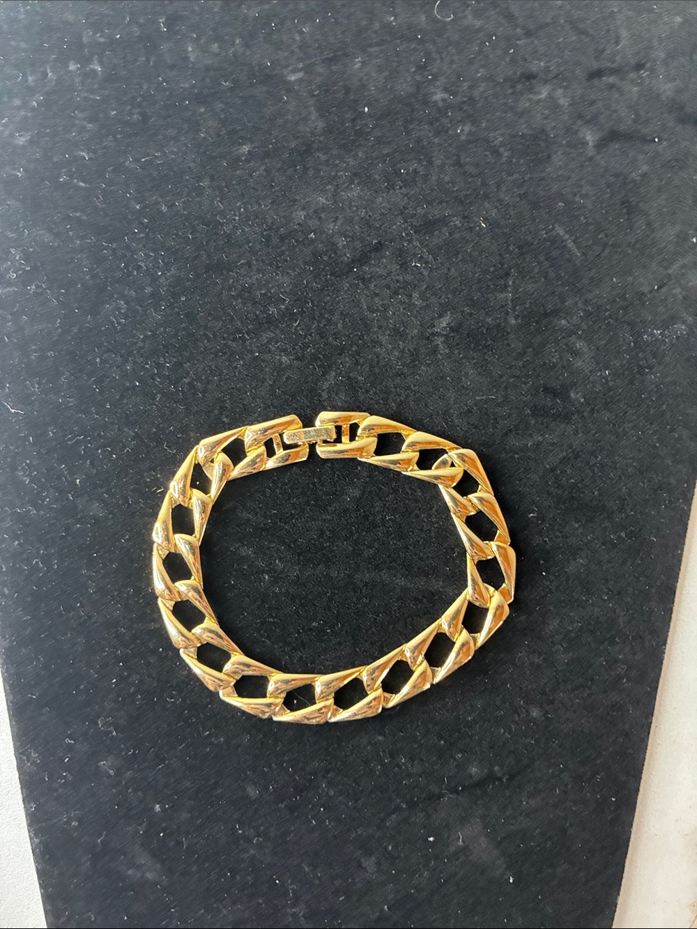 Vintage Gold-Tone Textured Hoop Earrings and Cuban Link Chain Bracelet Set - Picture 10 of 12